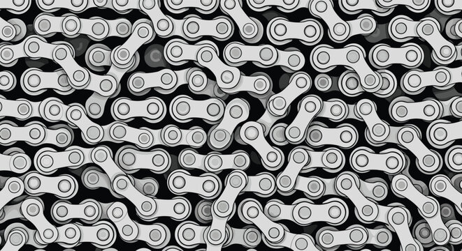 Monochromatic pattern of interlocking bicycle chain links creates a detailed and industrial texture across the entire frame.