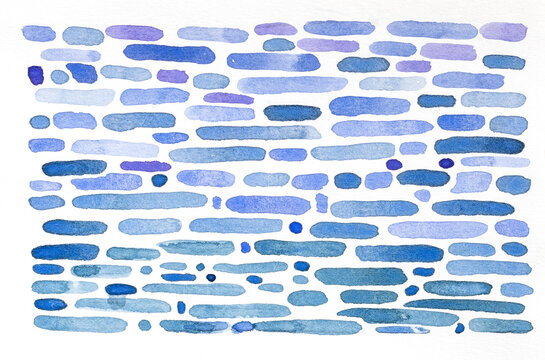 Watercolor Painting With Blue Shades Uses Lines and Dots 