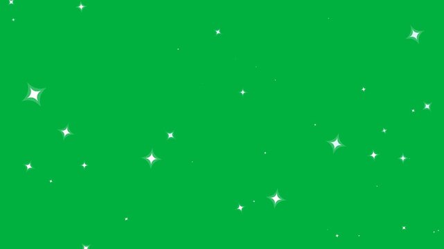 Star particles with twinkling white sparkles drifting and blinking on green screen chroma key background for magic video effects and overlays