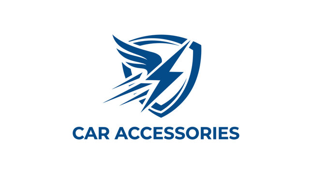 Speedy car accessories logo emblem with wings and lightning bolt