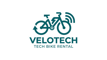 Fototapeta premium Modern electric bicycle logo with connectivity signal and text for tech bike rental service