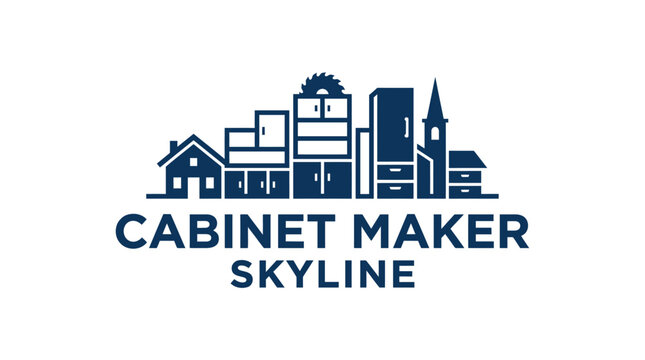 Cabinet maker skyline logo graphic element with buildings and tools