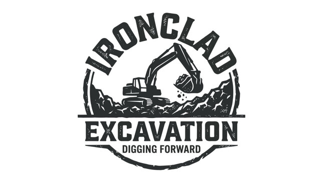 Excavation logo with digger and text "Ironclad Excavation Digging Forward"