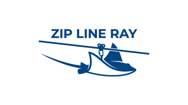 Vector illustration of a stingray on a zip line with "ZIP LINE RAY" text
