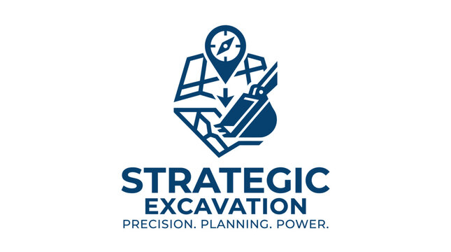 Vector logo for strategic excavation with compass and excavator graphic