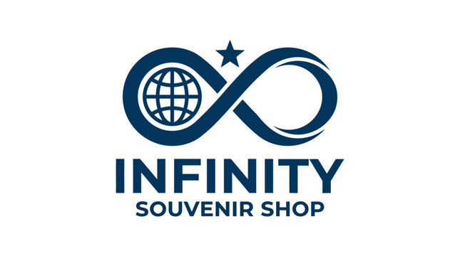 Infinity logo with globe and star for souvenir shop concept