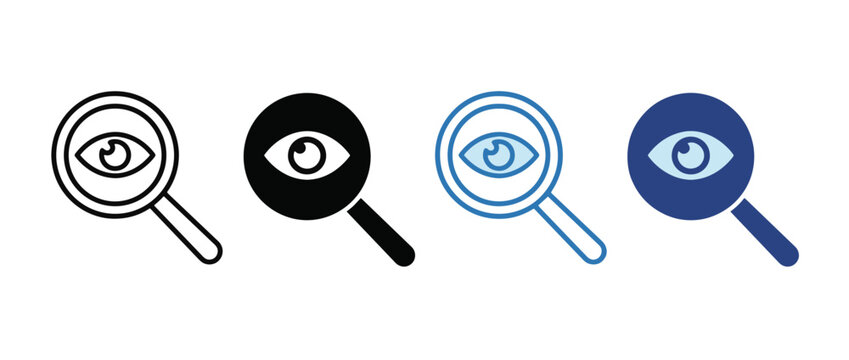 Transparency icon set. magnifying glass with eye symbol. visibility and clarity concept. vector illustration. white background