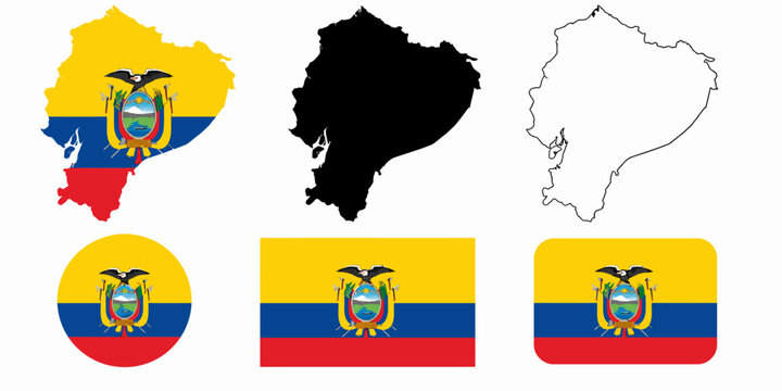 Ecuadorian flags and maps icons set with country outline and silhouette on white background image-207.ai