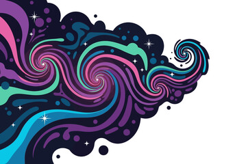 Abstract Cosmic Swirl Illustration, Colorful Galaxy Nebula Background with Stars and Fluid Shapes, Vibrant Psychedelic Art for Creative Designs and Posters © Abil