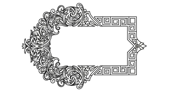 Vintage Ornate Frame Decorative Element - Baroque Swirls and Greek Key Pattern