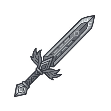Powerful fantasy broadsword with spiked hilt and heavy blade.