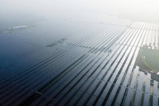 Aerial  view of floating solar panels 