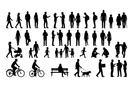 People silhouettes in elevation side view | Architecture people | silhouettes of people | 2D people | Section Elevation View | Architectural drawing people | characters