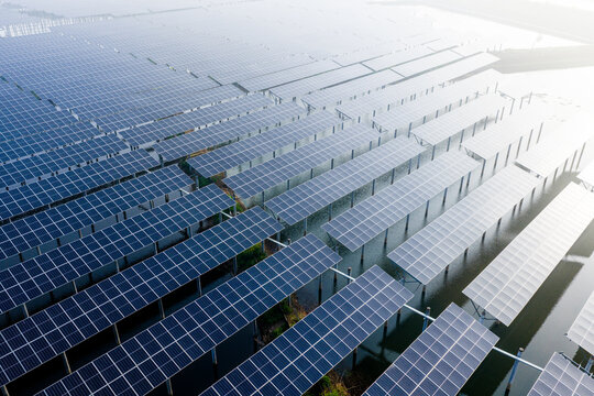Aerial  view of floating solar panels 