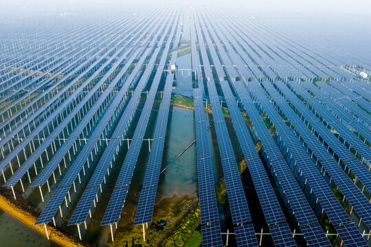 Aerial  view of floating solar panels 