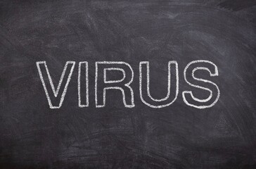 Fototapeta premium Dangerous virus Concept, Hand-Drawn Chalk Illustration on Blackboard, Minimal Digital Chalkboard Sketch, Medical Microbiology Concept Visualization