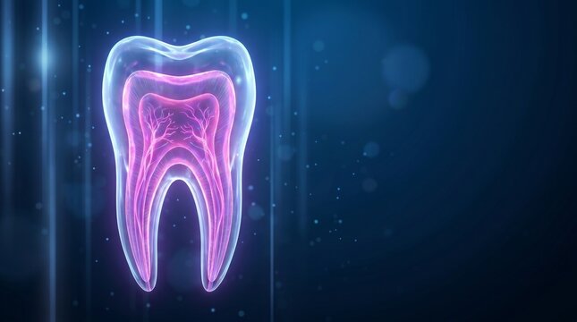 Futuristic Glowing Tooth Anatomy Visualization for Digital Dental Health and Advanced Oral Science