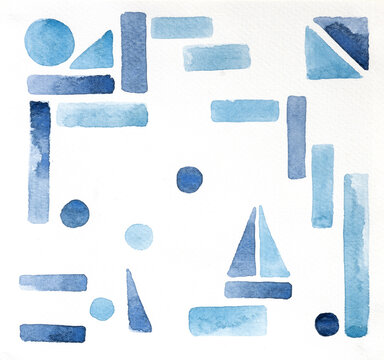 Shapes and Patterns in Blue Colors Create an Abstract Art Piece