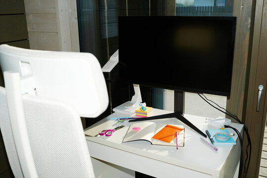 Work station with tools and a screen set up