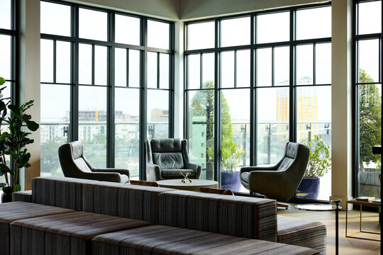 Modern Lounge Area in a City Building