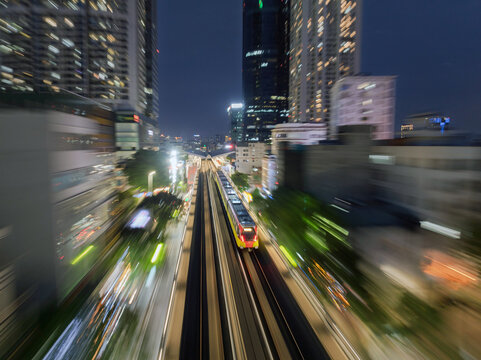 Fast metro motion through city