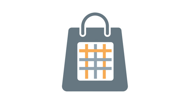 Minimalist shopping bag icon with orange and grey grid pattern