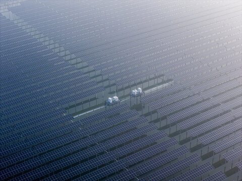 Aerial  view of floating solar panels 