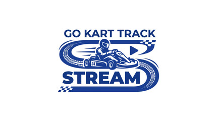 Go Kart Stream logo with driver on track, blue and white graphic element © ANDREAS99