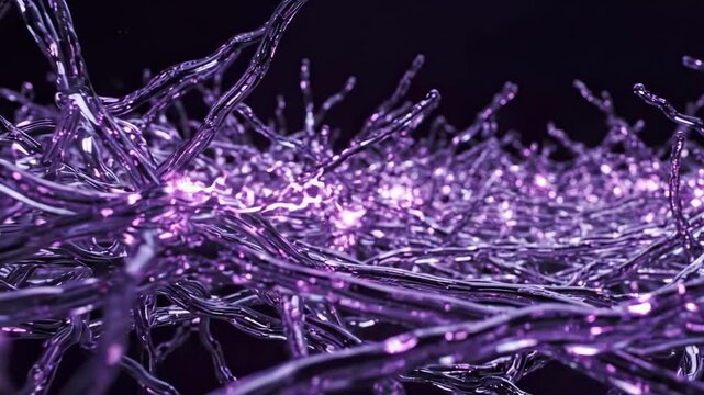 Abstract purple network of glowing organic fibers