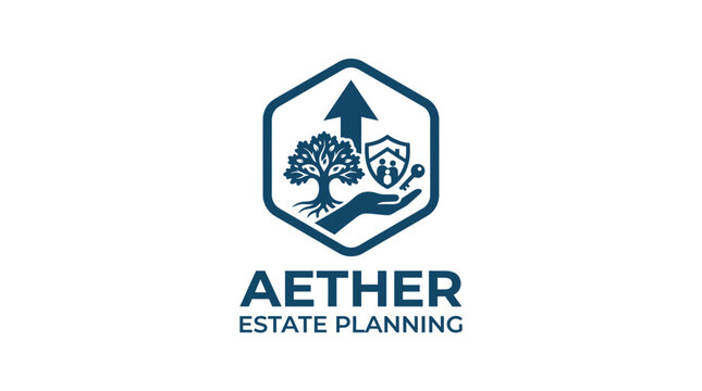 Vector logo for Aether Estate Planning with tree, shield, key, and growth arrow.
