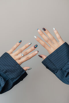 Blue and Brown Tartan Manicure