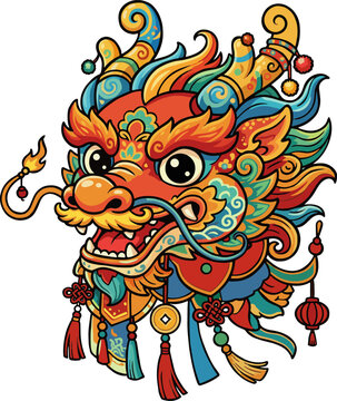 Ornate Oriental Dragon Head Element for Chinese New Year