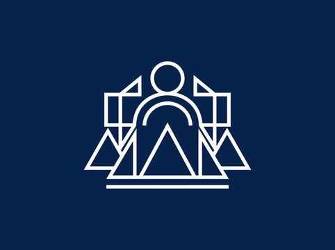 Abstract Geometric Leadership Icon with Minimalist Line Art Figure on Navy Blue Background