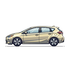 Naklejka premium Compact beige hatchback car side view illustration