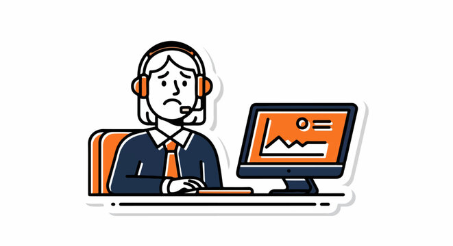 Customer service representative working with headset and computer.