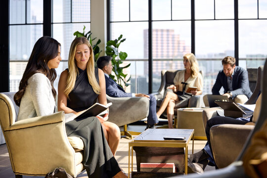 Business meetings at office lounge
