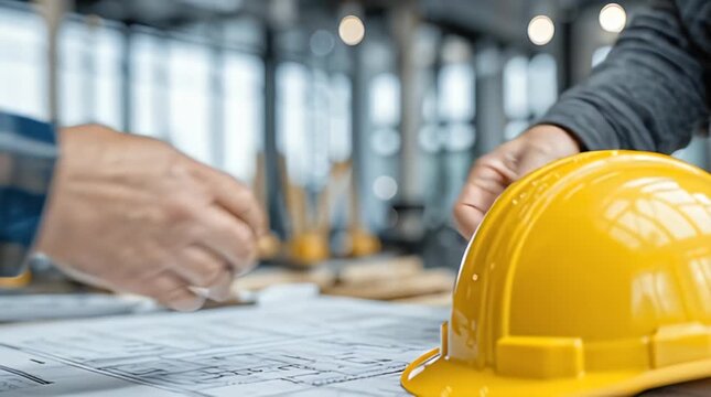 Two businessmen shaking hands on construction site.