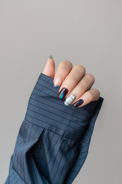 Blue and Brown Tartan Manicure