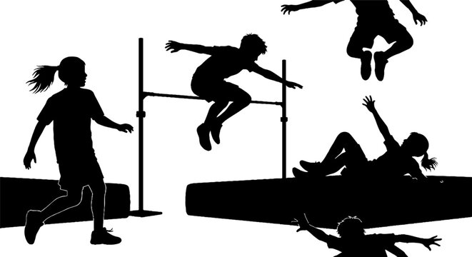 Sequential Silhouettes of Athlete Practicing Pole Vault Drills.