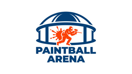 Paintball arena logo with player and paint splash graphic element © INFAYUFA