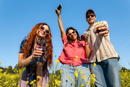 Friends Drinking Vermut In Flower Field
