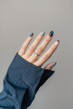 Blue and Brown Tartan Manicure
