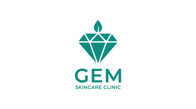 Diamond and leaf logo for skincare clinic, vector graphic element
