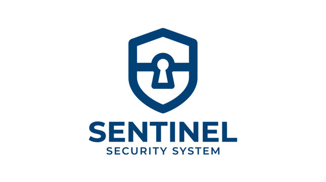 Modern shield and keyhole logo for security system or data protection, vector graphic