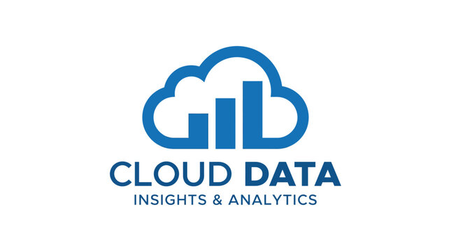 Cloud data analytics logo with chart and text, isolated on white