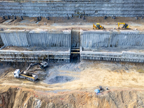 Construction Site Foundation Excavation and Heavy Equipment