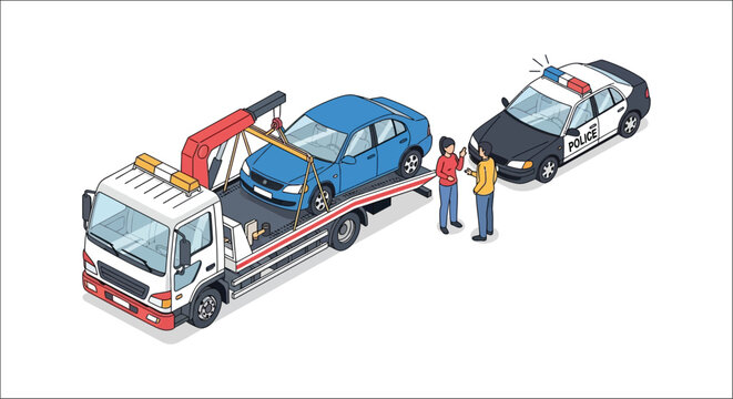 tow truck towing car vector illustration police
