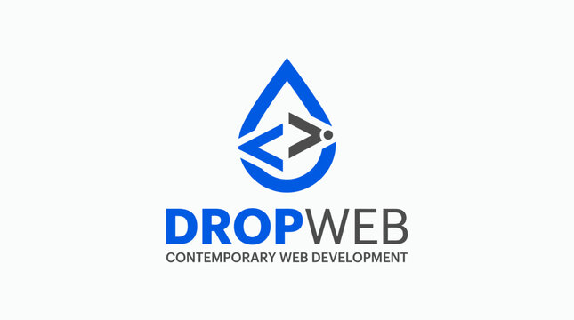 Blue water drop logo with code brackets for web development company
