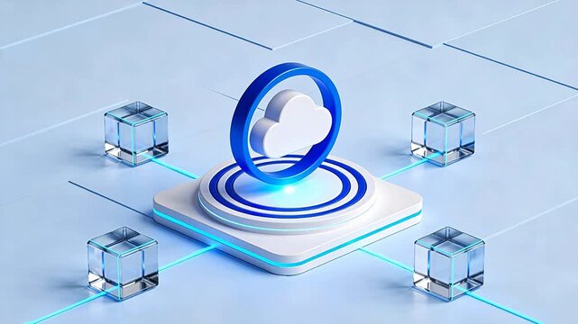 Cloud computing symbol with connected cubes