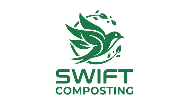 Green bird with leaves logo for composting business